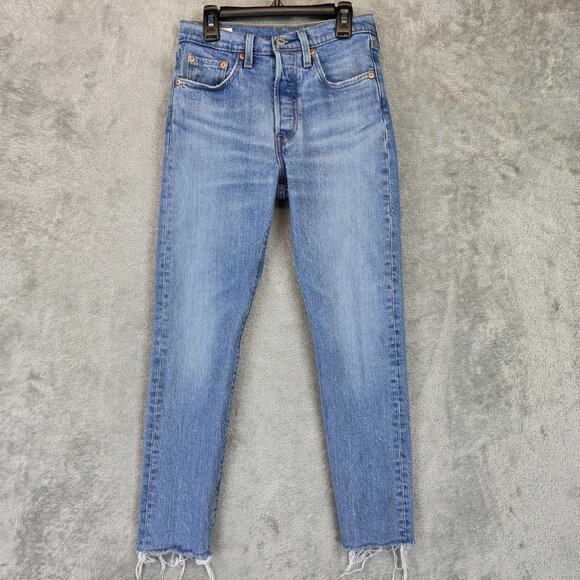 Levi's 501 S Skinny Jeans Womens Size 24 Light Wash Button Fly Raw Hem Premium - Picture 1 of 16